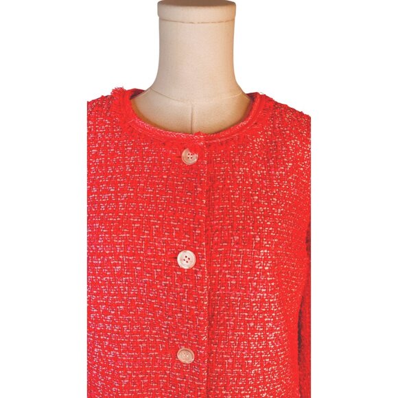 Talbots 14P Petites Tweed Pink/Coral/Red Button Front Jacket Polyester Acrylic - Picture 5 of 16